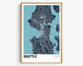 Seattle Map Print, Washington Wall Art, Seattle WA Poster