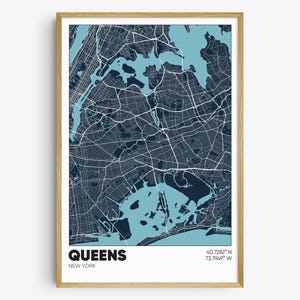 Queens Map Print, New York City Wall Art, Queens NYC Borough Poster