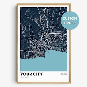 Custom City Map Print, Personalized Map, Any City Map Print, Customizable Map Art, Custom Map Gift