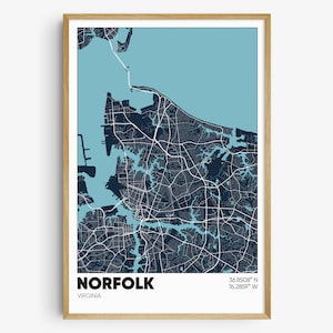 Norfolk Map Print, Virginia Wall Art, Norfolk VA Poster