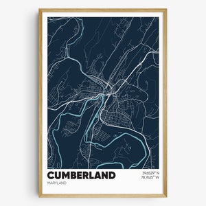 Cumberland Map Print, Maryland Wall Art, Cumberland MD Poster