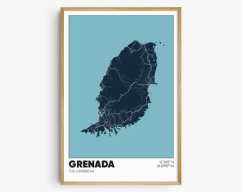 Grenada Map Print, Grenada Wall Art, Caribbean Island Poster