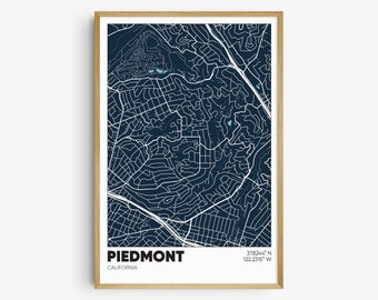Piedmont Map Print, California Wall Art, Piedmont CA Poster