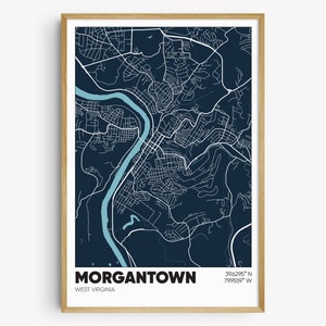 Morgantown Map Print, West Virginia Wall Art, Morgantown WV Poster, Graduation Gift