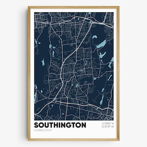 Southington CT Map Print, Connecticut Wall Art, Southington Connecticut Poster