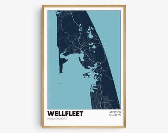 Impresión de mapa de Wellfleet MA, arte mural de Cape Cod, póster de Wellfleet Massachusetts
