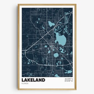 Lakeland Map Print, Florida Wall Art, Lakeland FL Poster