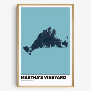 Martha&#39;s Vineyard Map Print, Massachusetts Wall Art, Martha&#39;s Vineyard Island MA Poster