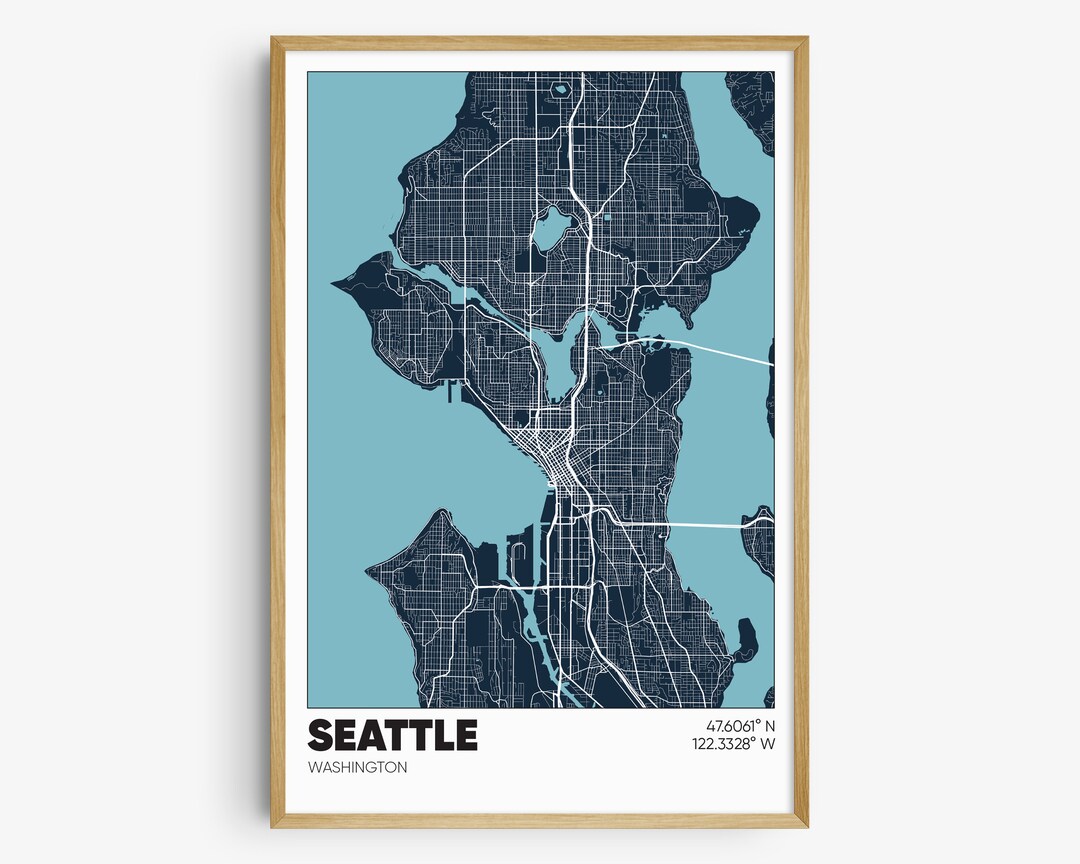 Seattle Map Print, City Wall Art, Seattle Washington Poster - Etsy