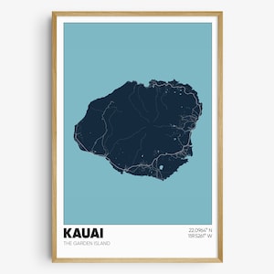Kauai Map Print, Hawaii Wall Art, Hawaiian Islands Poster
