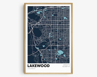 Lakewood CO Map Print, Colorado Wall Art, Lakewood CO Poster