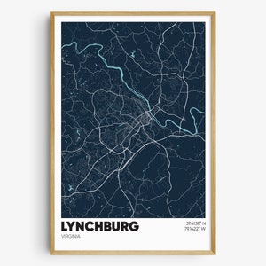Lynchburg VA Map Print, Virginia Wall Art, Lynchburg VA Poster