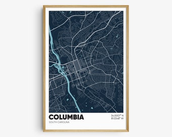 Columbia Map Print, South Carolina Poster, Columbia SC Wall Art