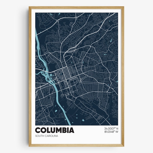 Columbia Map Print, South Carolina Poster, Columbia SC Wall Art