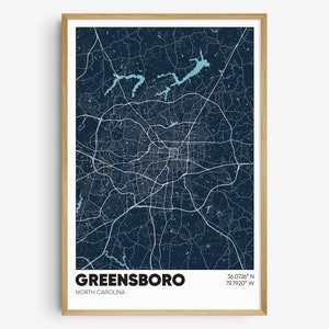Greensboro Map Print, North Carolina Wall Art, Greensboro NC Poster