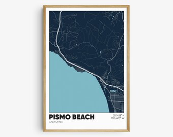 Pismo Beach Map Print, California Coast Wall Art, Pismo Beach CA Poster