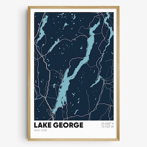Lake George Map Print, New York Wall Art, Lake George NY Poster