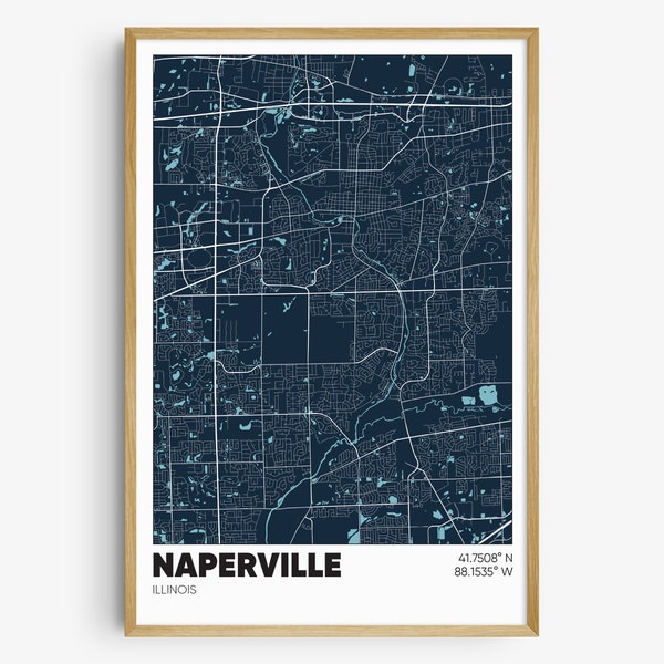 Naperville Map Print, Illinois Wall Art, Naperville IL Poster