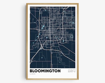 Bloomington IL Map Print, Illinois Wall Art, Bloomington IL Poster