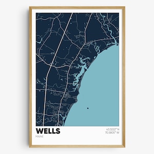 Wells ME Map Print, Maine Wall Art, Wells Maine Poster
