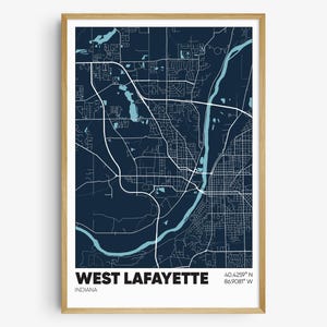 West Lafayette Map Print, Indiana Wall Art, West Lafayette IN Poster