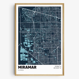 Miramar Map Print, Florida Wall Art, Miramar FL Poster