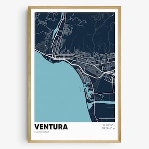 Ventura CA Map Print, California Coast Wall Art, Ventura CA Poster