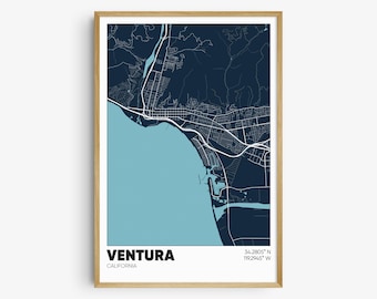 Ventura CA Map Print, California Coast Wall Art, Ventura CA Poster
