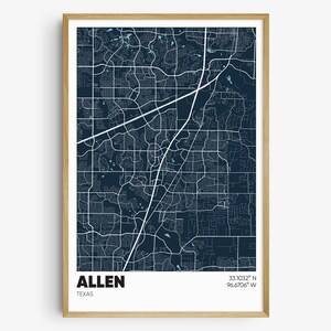 Allen TX Map Print, Texas Wall Art, Allen Texas Poster