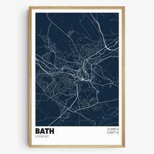 Bath Somerset Map Print, United Kingdom Wall Art, Bath England UK Poster