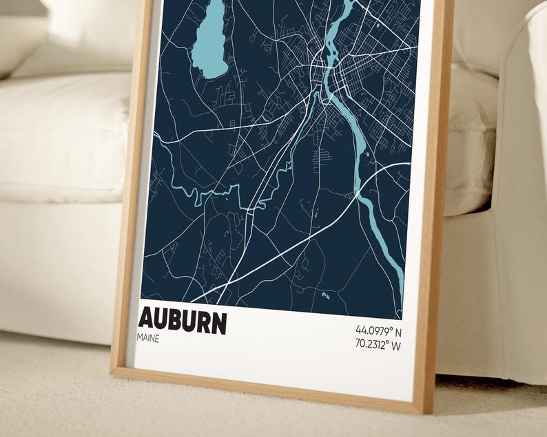 Auburn ME Map Print, Maine Wall Art, Auburn Maine Poster Etsy