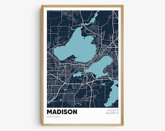 Madison Map Print, Wisconsin Wall Art, Madison WI Poster