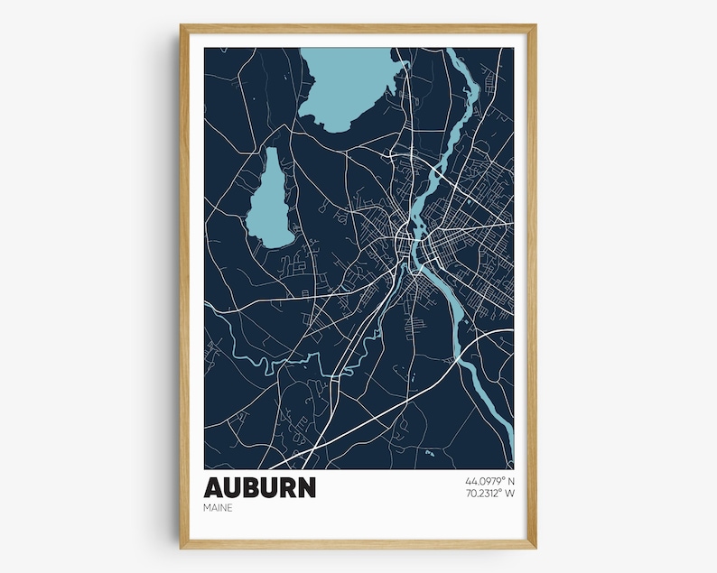 Auburn ME Map Print, Maine Wall Art, Auburn Maine Poster Etsy