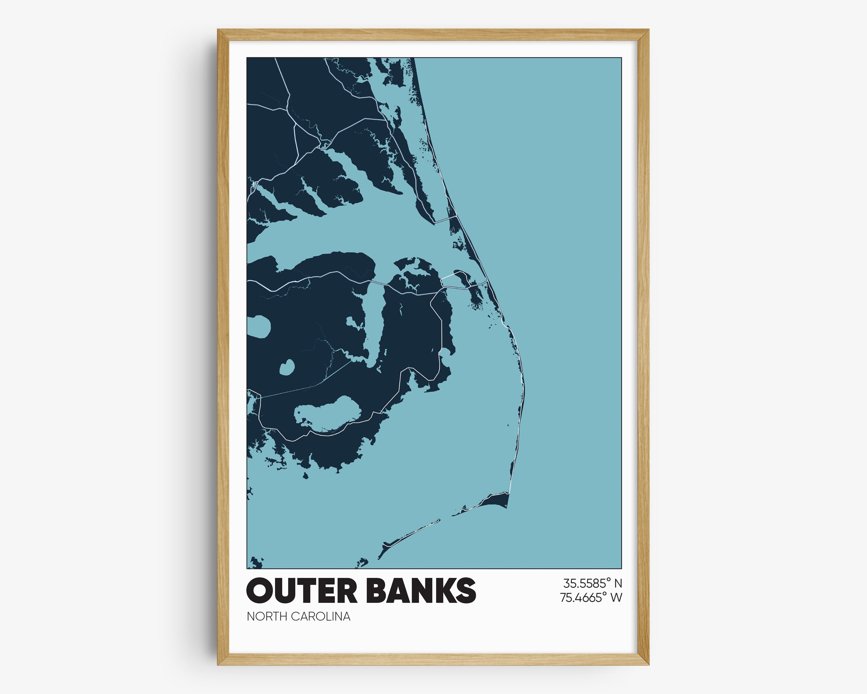 Outer Banks Map Print, Coastal Wall Art, North Carolina Poster Etsy