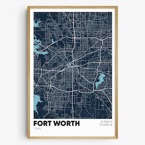 Fort Worth Map Print, Texas Wall Art, Fort Worth TX Poster