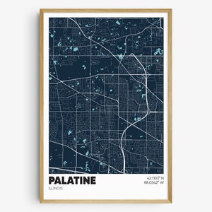 Palatine Map Print, Illinois Wall Art, Palatine IL Poster