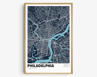 Philadelphia Map Print, Pennsylvania Wall Art, Philly PA Poster