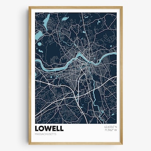 Lowell Map Print, Massachusetts Wall Art, Lowell MA Poster