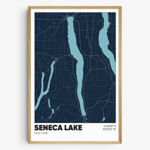 Seneca Lake Map Print, Finger Lakes Wall Art, Seneca Lake New York Poster