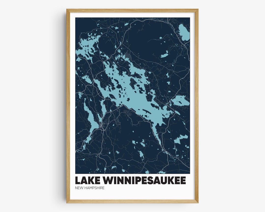 Lake Winnipesaukee Map Print, New Hampshire Wall Art, Lake ...