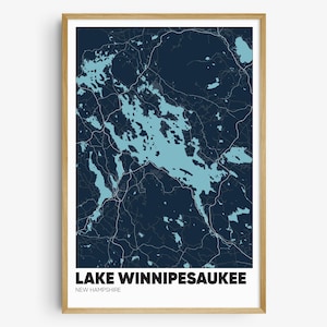 Lake Winnipesaukee Map Print, New Hampshire Wall Art, Lake Winnipesaukee NH Poster