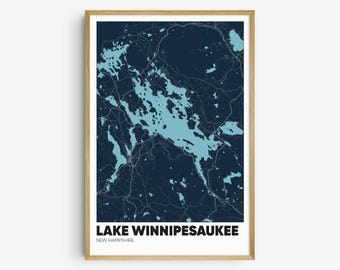 Lake Winnipesaukee Map Print, New Hampshire Wall Art, Lake Winnipesaukee NH Poster