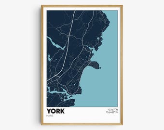 York ME Map Print, Maine Wall Art, York Maine Poster