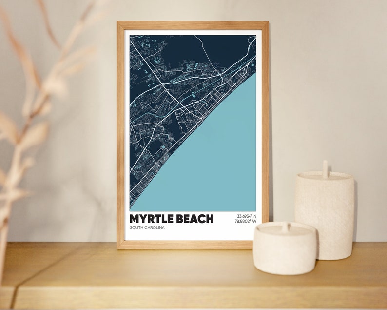 Myrtle Beach Map Print Coastal Wall Art Myrtle Beach South Etsy