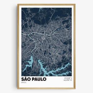 Impresión de mapas de São Paulo, Arte de la pared de Brasil, Cartel de São Paulo Brasil
