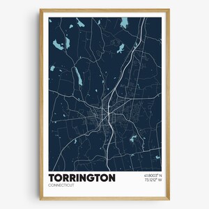 Torrington CT Map Print, Connecticut Wall Art, Torrington Connecticut Poster