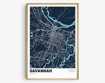 Savannah Map Print, Georgia Wall Art, Savannah GA Poster