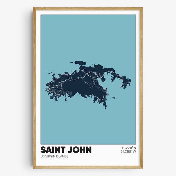 Saint John Map Print, St John Wall Art, US Virgin Islands Poster