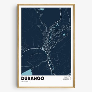Durango CO Map Print, Colorado Wall Art, Durango Colorado Poster