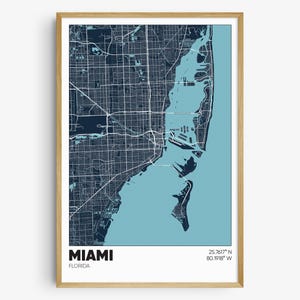 Miami Map Print, Florida Wall Art, Miami FL Poster